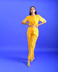 Yellow Solid Co-ord Set at Kamakhyaa by Rias Jaipur. This item is Casual Wear, Co-ord Sets, Handloom Cotton, Handspun, Handwoven, Hue, Regular Fit, Solids, Stripes, Travel, Travel Co-ords, Womenswear, Yellow