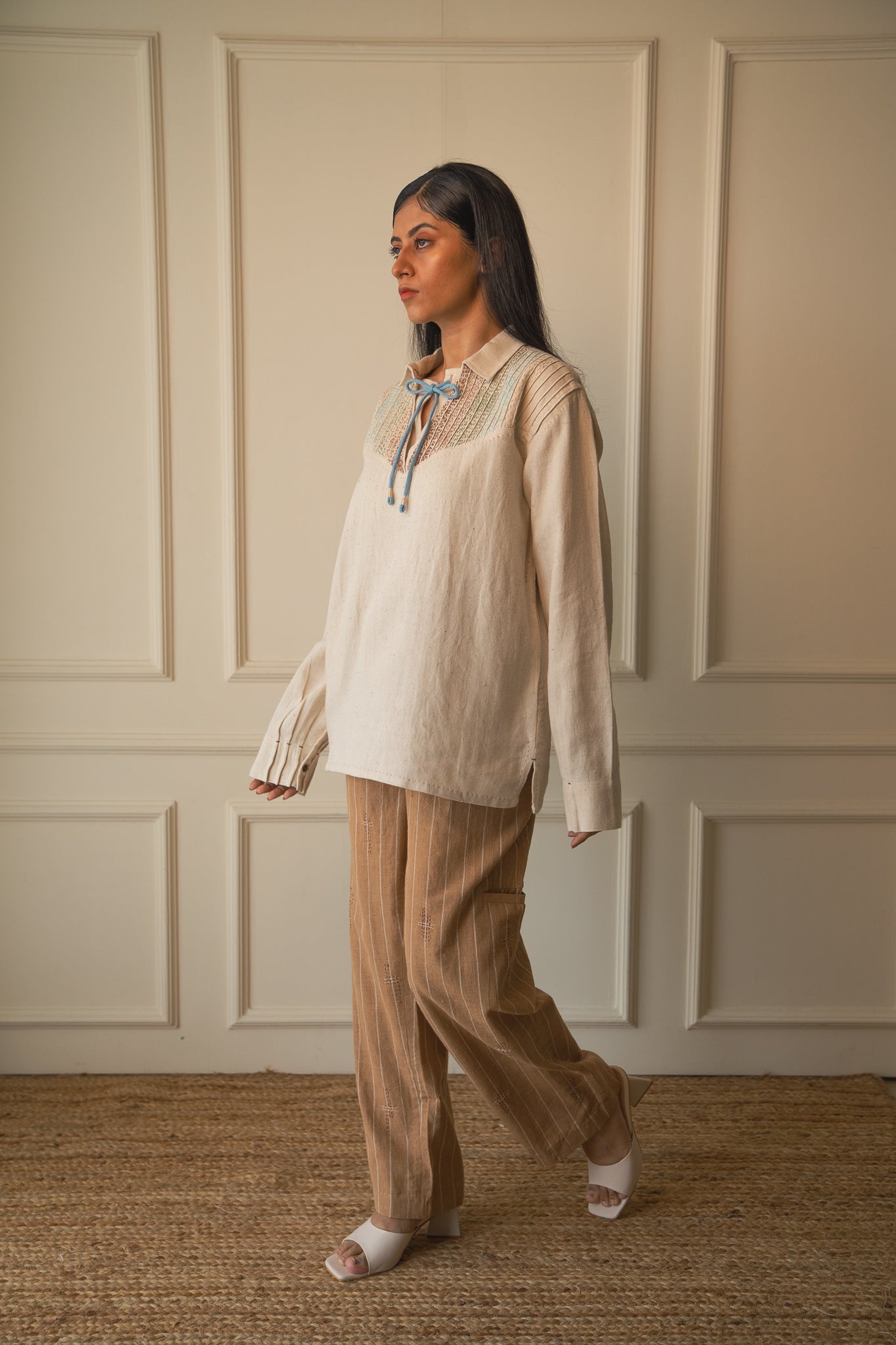 Yoke Detail Shirt at Kamakhyaa by Lafaani. This item is 100% pure cotton, Casual Wear, Embroidered, Kora, Materiality, Natural with azo free dyes, Organic, Regular Fit, Shirts, Solids, Undyed and Unbleached, Womenswear