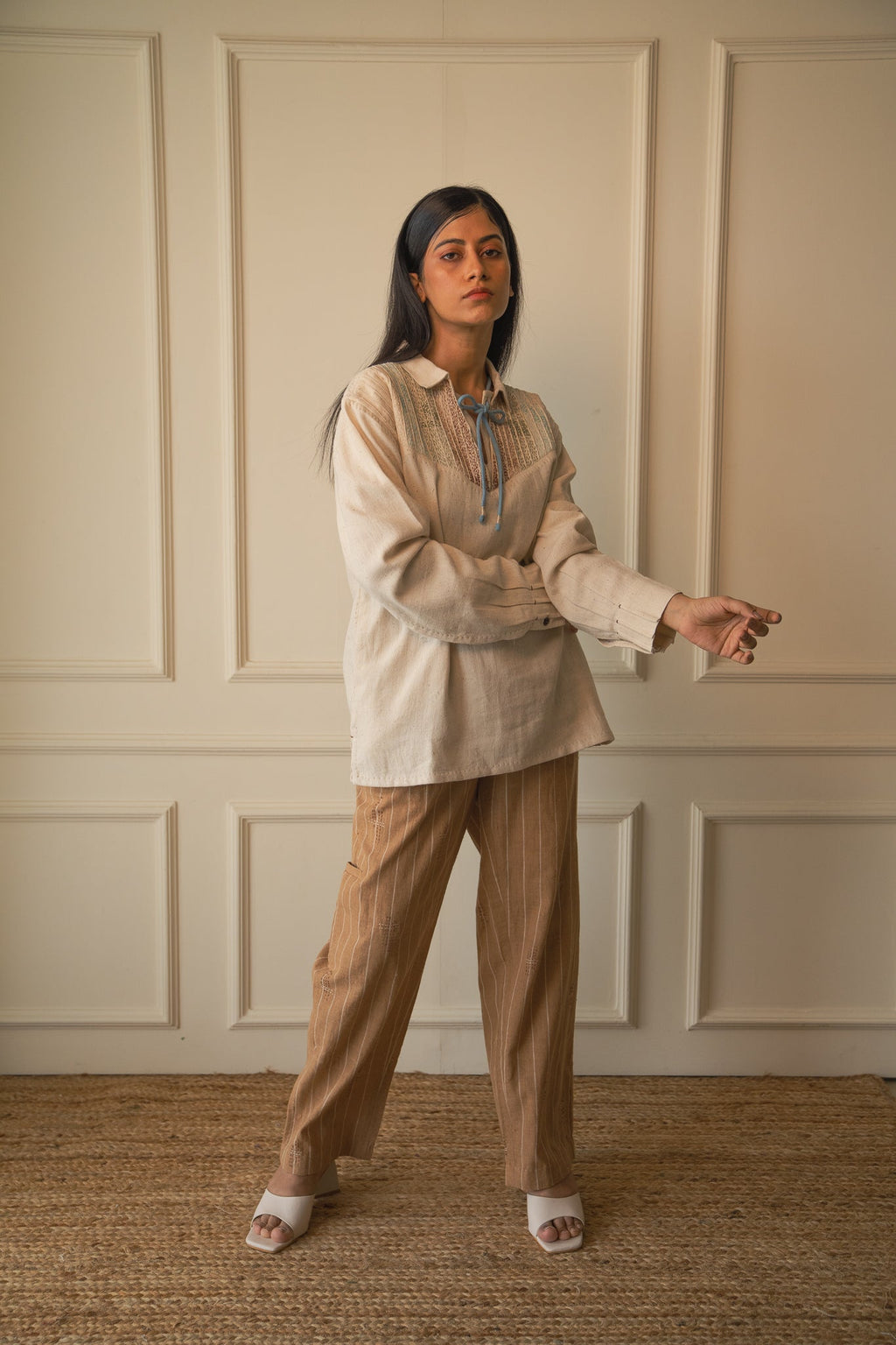 Yoke Detail Shirt at Kamakhyaa by Lafaani. This item is 100% pure cotton, Casual Wear, Embroidered, Kora, Materiality, Natural with azo free dyes, Organic, Regular Fit, Shirts, Solids, Undyed and Unbleached, Womenswear