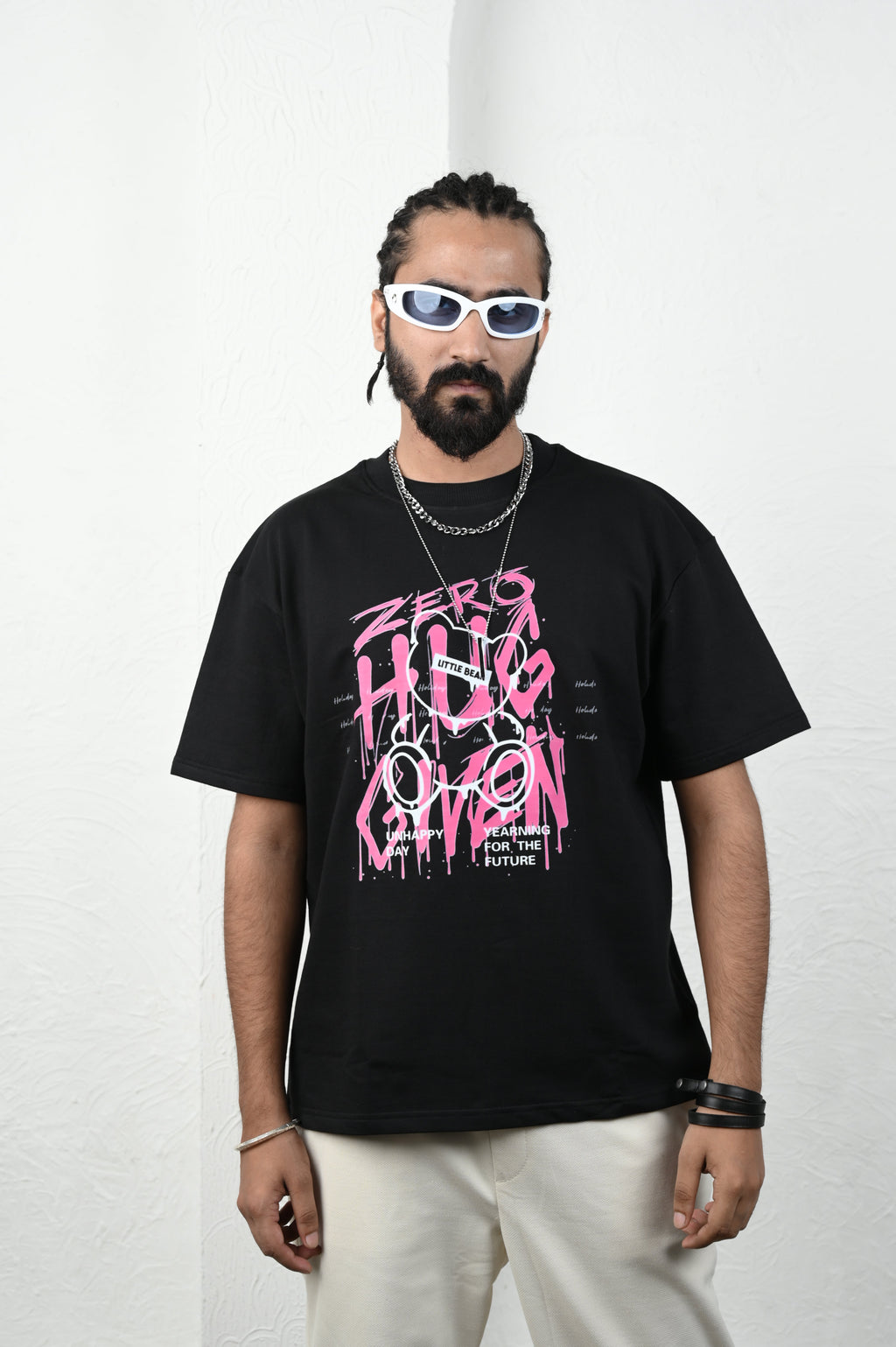 Zero Hug 100% Cotton Oversized Black T-shirt at Kamakhyaa by Unfussy. This item is 100% cotton, Black, Casual Wear, Organic, Oversized Fit, Printed, T-Shirts, Unfussy, Unisex